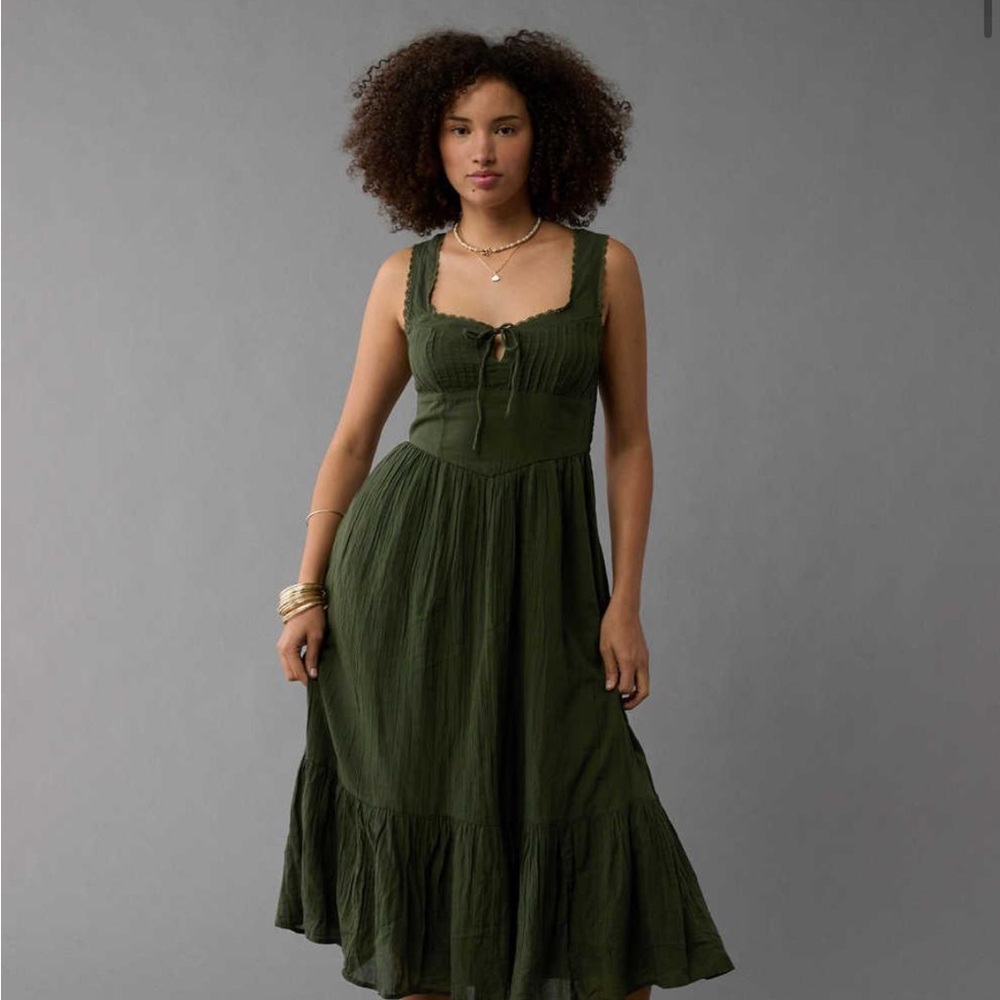 American Eagle Green corset midi dress